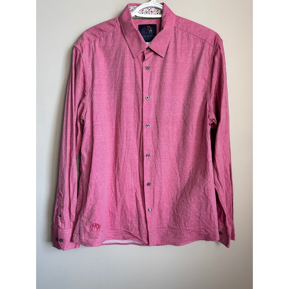 John Lennon Pink Polka Dot Long Sleeve Button Down Shirt Mens Large Preppy